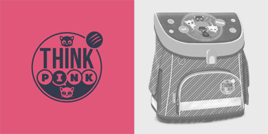 Ars Una Think Pink-kollekció - Gerincbarát, könnyű iskolatáska lányoknak cicás grafikával, 2 év garanciával, kiegészítő iskolaszerekkel