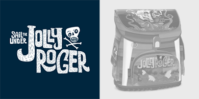 Ars Una Jolly Roger-kollekció - Gerincbarát, könnyű iskolatáska fiúknak kalózos grafikával, 2 év garanciával, kiegészítő iskolaszerekkel
